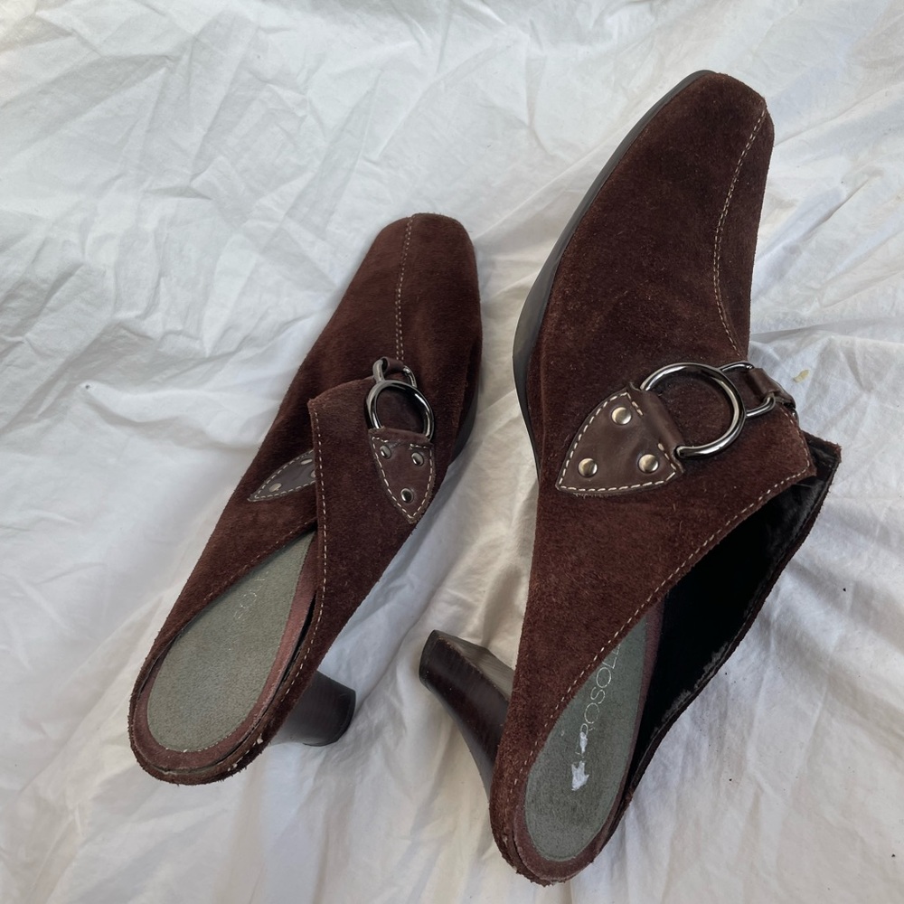 Brown Suede leather Women's buckle Mules